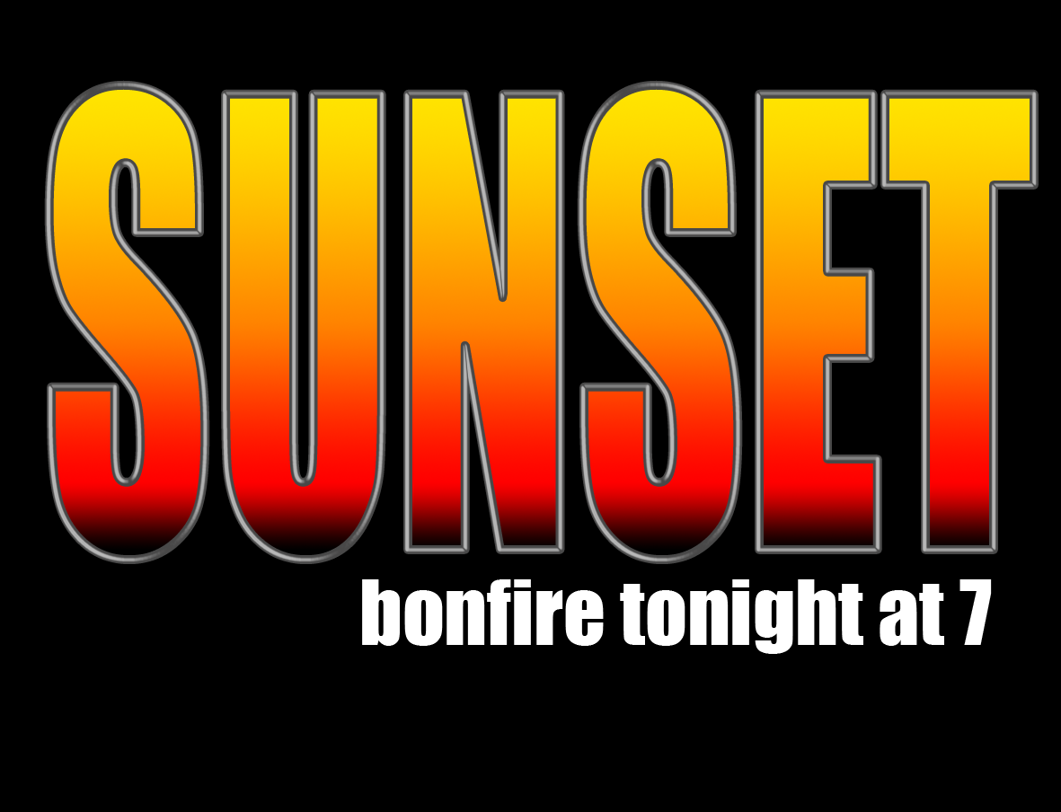 poster picture of a sunset bonfire with a sunset gradient and 
                gray emboss and bevel stroke